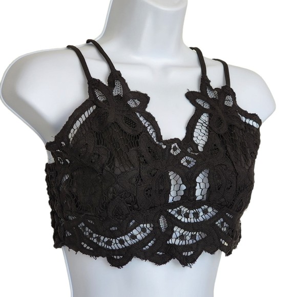 Crochet Lace Bralette Black Medium Strappy Adjustable Stretchy Poof Newyork - Picture 1 of 6